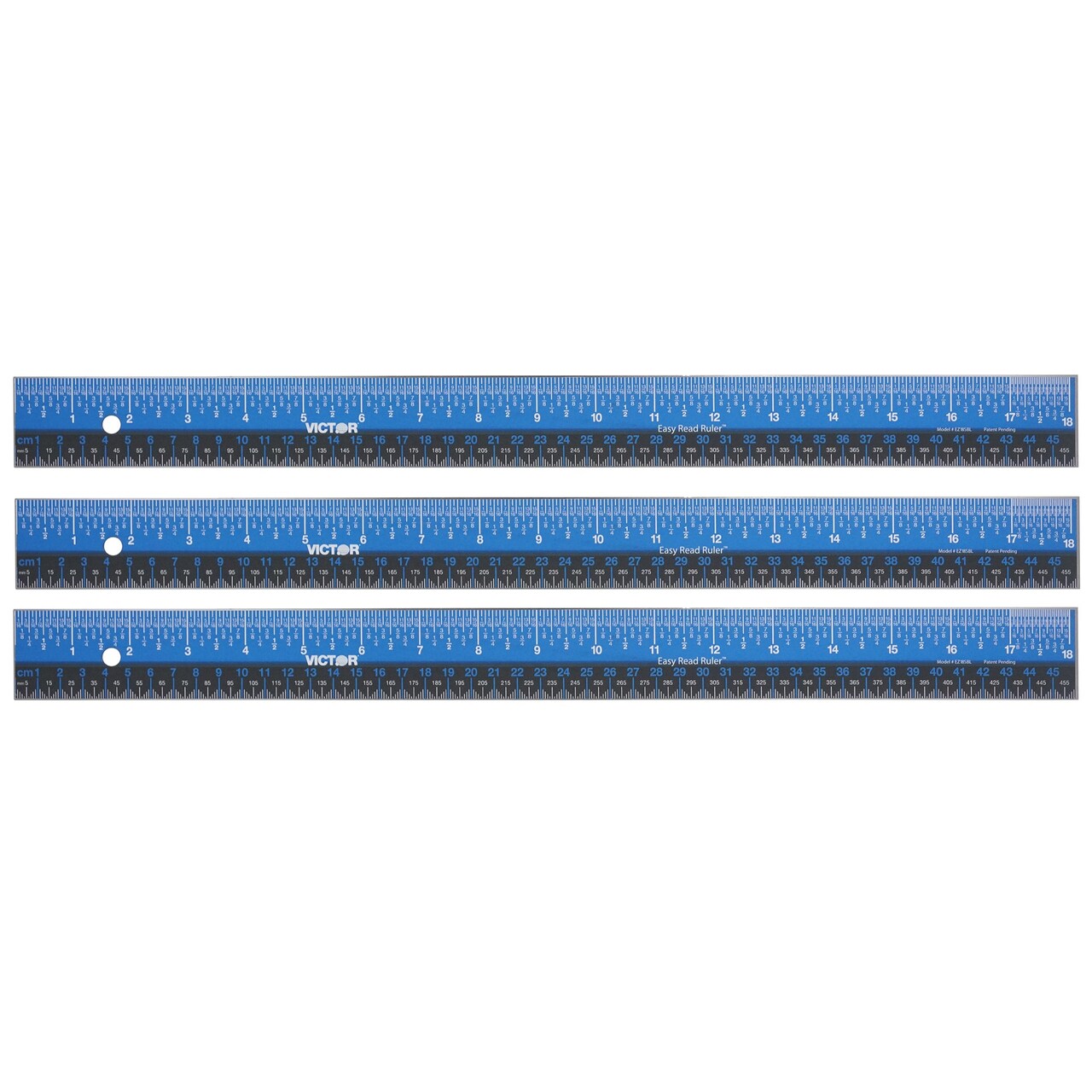 Easy Read™ Ruler, Stainless Steel, Blue/Black, 18", Pack of 3